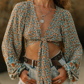 Freya Retro V Neck Bell Sleeve Blouse